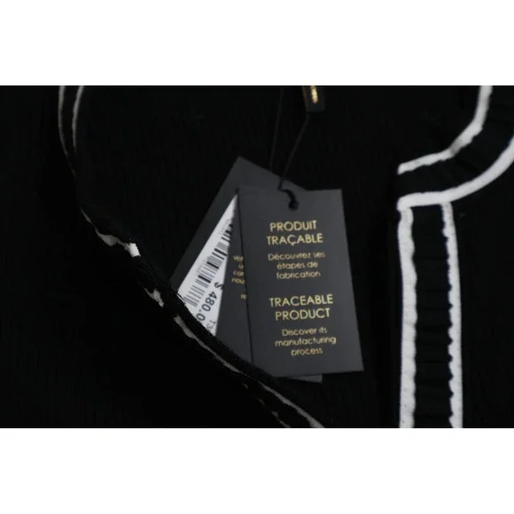 Maje Knit Midi Dress Contrast Trim Pleated Skirt Black White Office Classic $480 - Picture 11 of 15